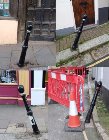 Bent Bollards around Totnes