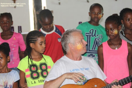 Laurie Lewin with some of the students in Otjikondo