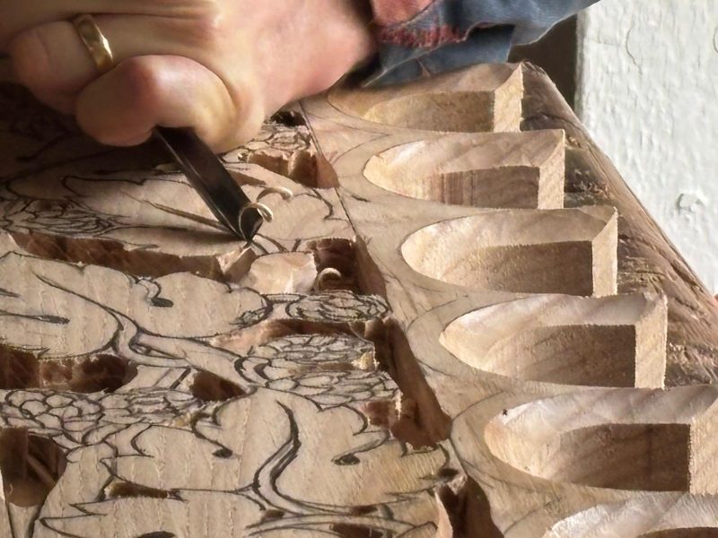 Preparing the hops and apples door frame - image by Zoe Clough