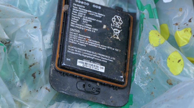 An example of a lithium-ion battery, which had been thrown away in someone's black bin bag.