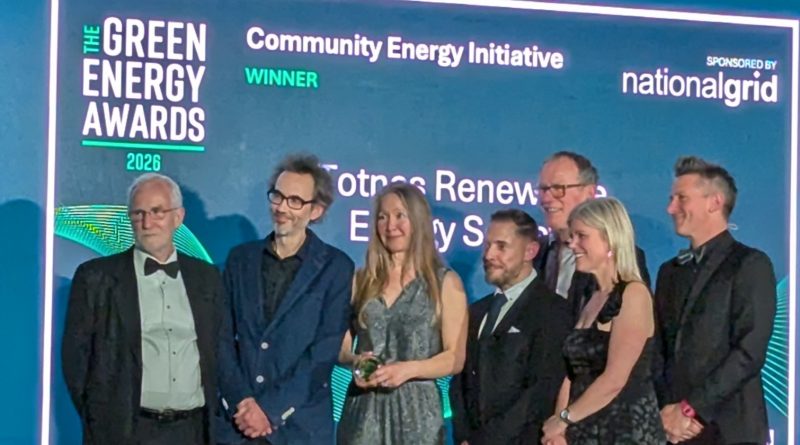 TRESOC receiving the Community Energy Initiative Award; Ian Bright, TRESOC Founder Director (far left), Dean Leybourn, TRESOC Marketing Director, Dr Sally Murrall-Smith, TRESOC Managing Director.